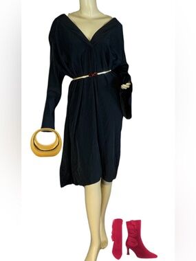 GB X AMANDA UPRICHARD BLACK SHIFT SHIRT DRESS W/BELL SLEEVES (4X)